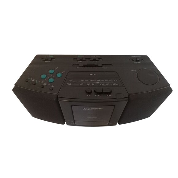 Emerson Alarm Clock Radio AM/FM Black AK2757 Cassette Tape Deck Electric Tested - Picture 4 of 5